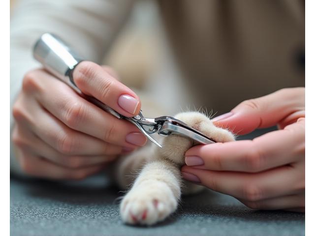 丁寧に爪のケアを受ける猫、グルーミングサービス